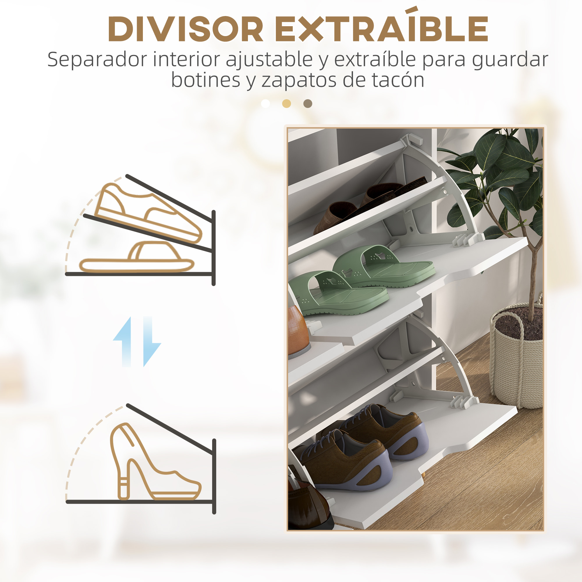 Zapatero Estrecho con 4 Cajones Abatibles, Zapatero Entrada Recibidor con Patas de Madera y Estantes Ajustables, para 16 Pares de Zapatos, para Pasillo, 95x26x95 cm, Blanco