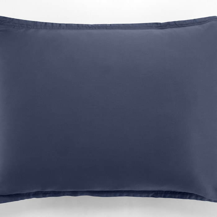 Paire de taies d'oreiller 100% satin de coton lavé 105 fils bleu marine