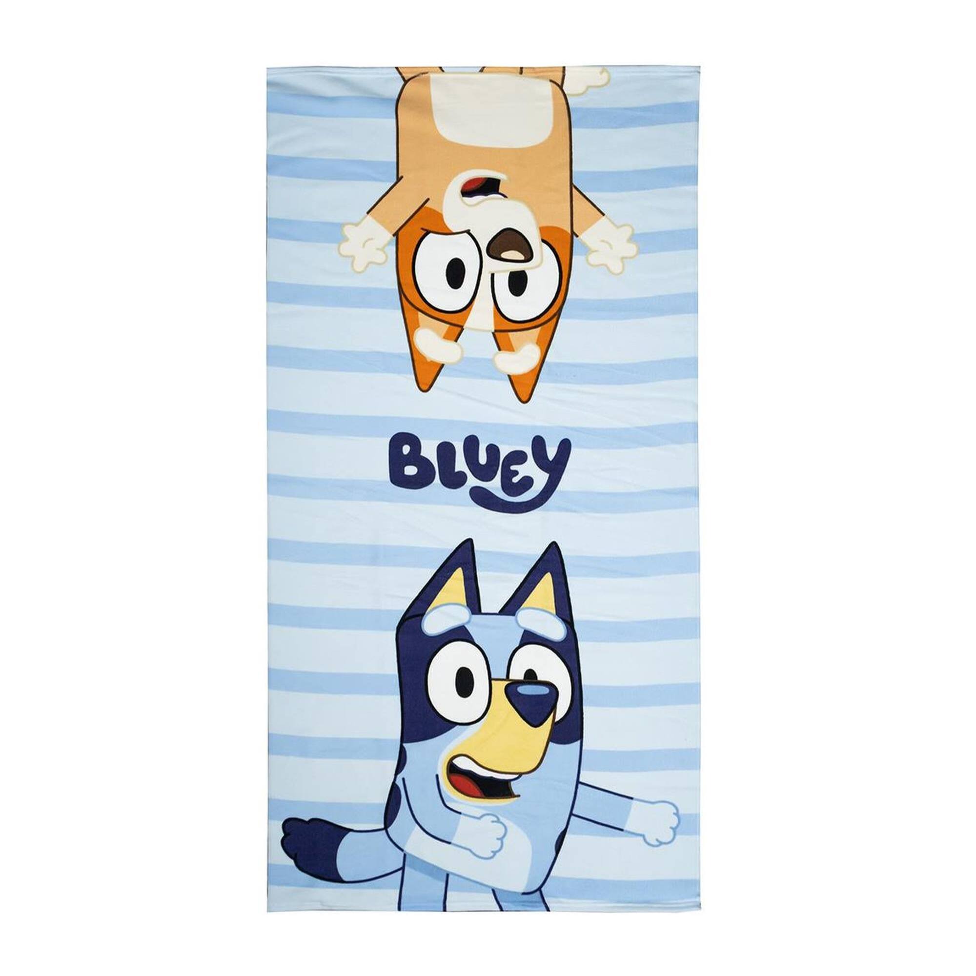 Set infantil de bluey - color azul y marrón - incluye saquito de tela, toalla y gorra - estampado de bluey y bingo