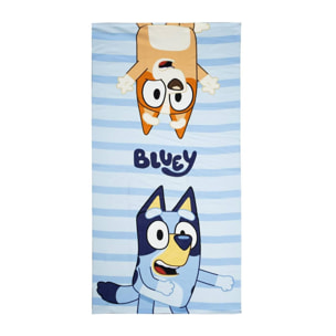 Set infantil de bluey - color azul y marrón - incluye saquito de tela, toalla y gorra - estampado de bluey y bingo
