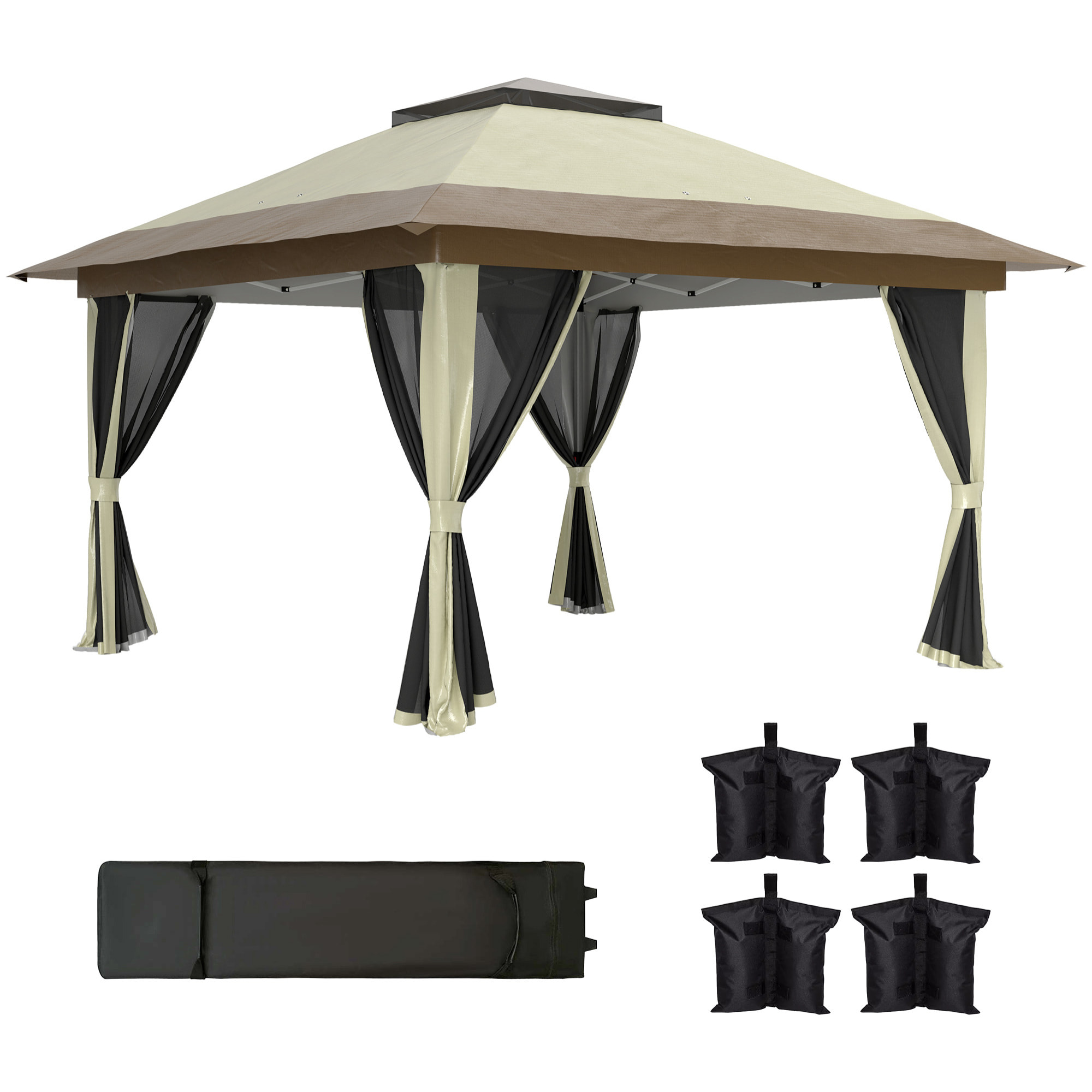 Carpa Plegable Gazebo 3,6x3,6 m Cenador Plegable con 4 Paredes Laterales de Malla Anti-UV Altura Ajustable Bolsa de Arena y Bolsa de Transporte para Camping Fiestas