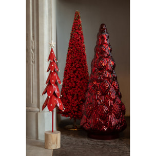 J-Line arbres avec étoiles - fer - blanc/rouge Noël - small - assortiment de 2