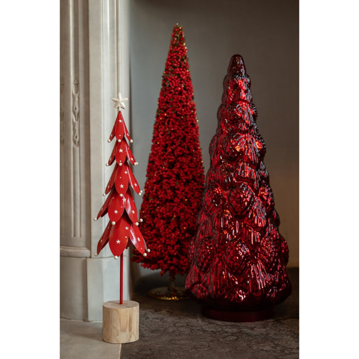 J-Line arbres avec étoiles - fer - blanc/rouge Noël - small - assortiment de 2