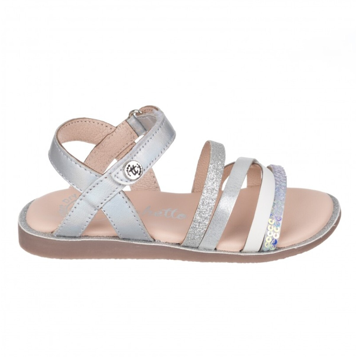 Sandalia en piel con tiras y cierre  velcro