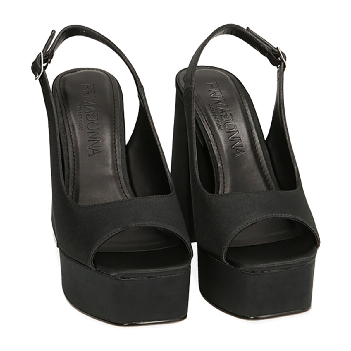 Sandalias de raso negro, tacón 10 cm.