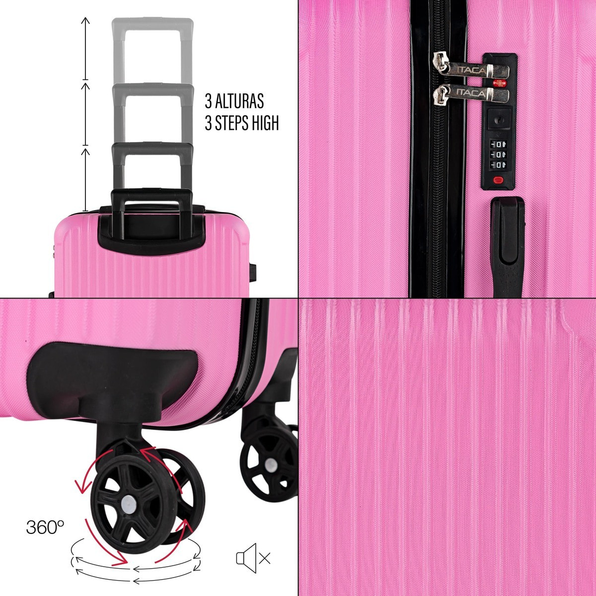 Juego De Maletas Rígidas Abs Itaca Ness Fucsia