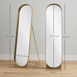 Miroir sur pied design métal doré dim. 40 x 160 cm autoportant ou à adosser