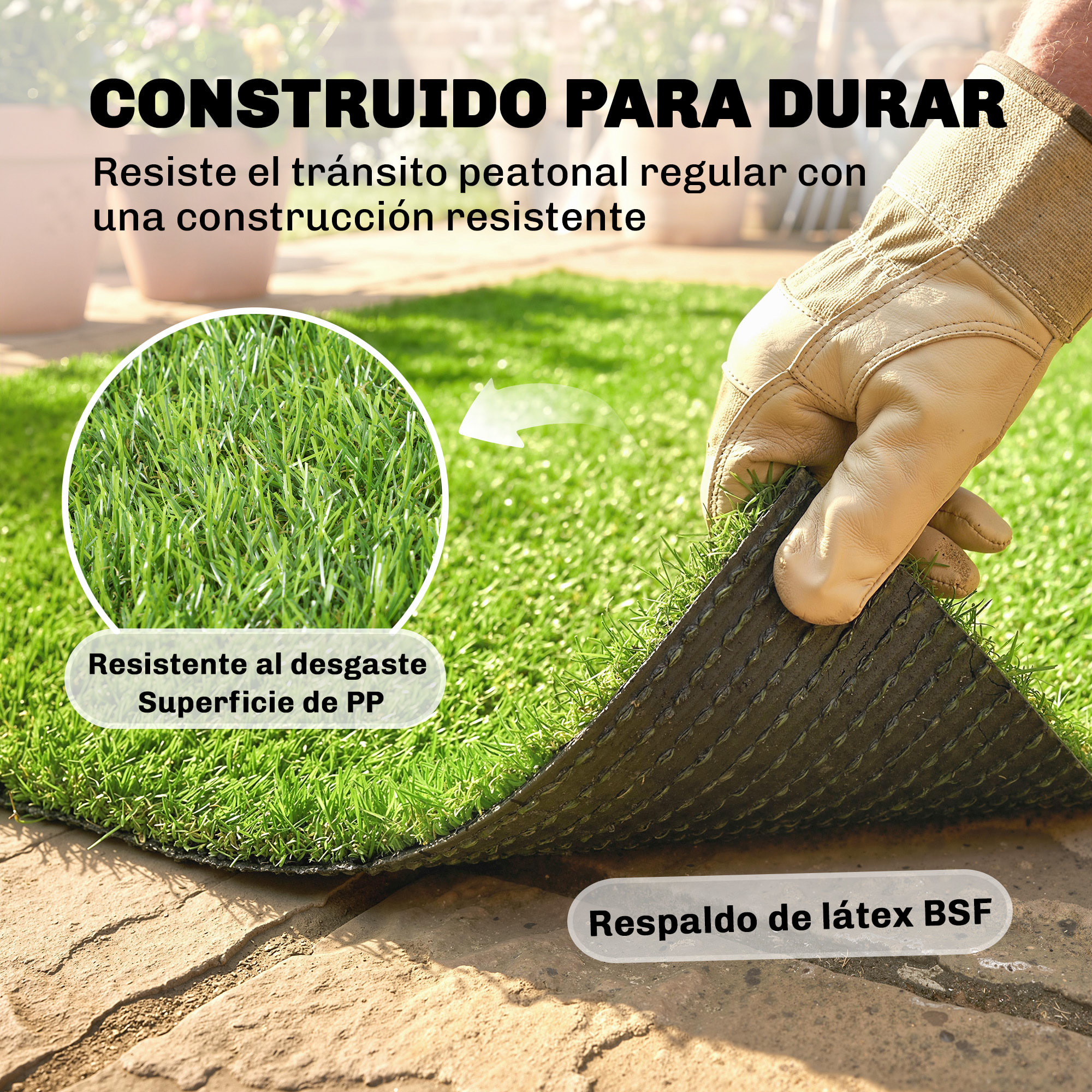 Césped Artificial 1m x 4m, Alfombra Césped Artificial con Altura de Hierba 10 mm, Drenaje Automático, para Jardín, Terraza, Patio, Balcón, Interior y Exterior, Verde
