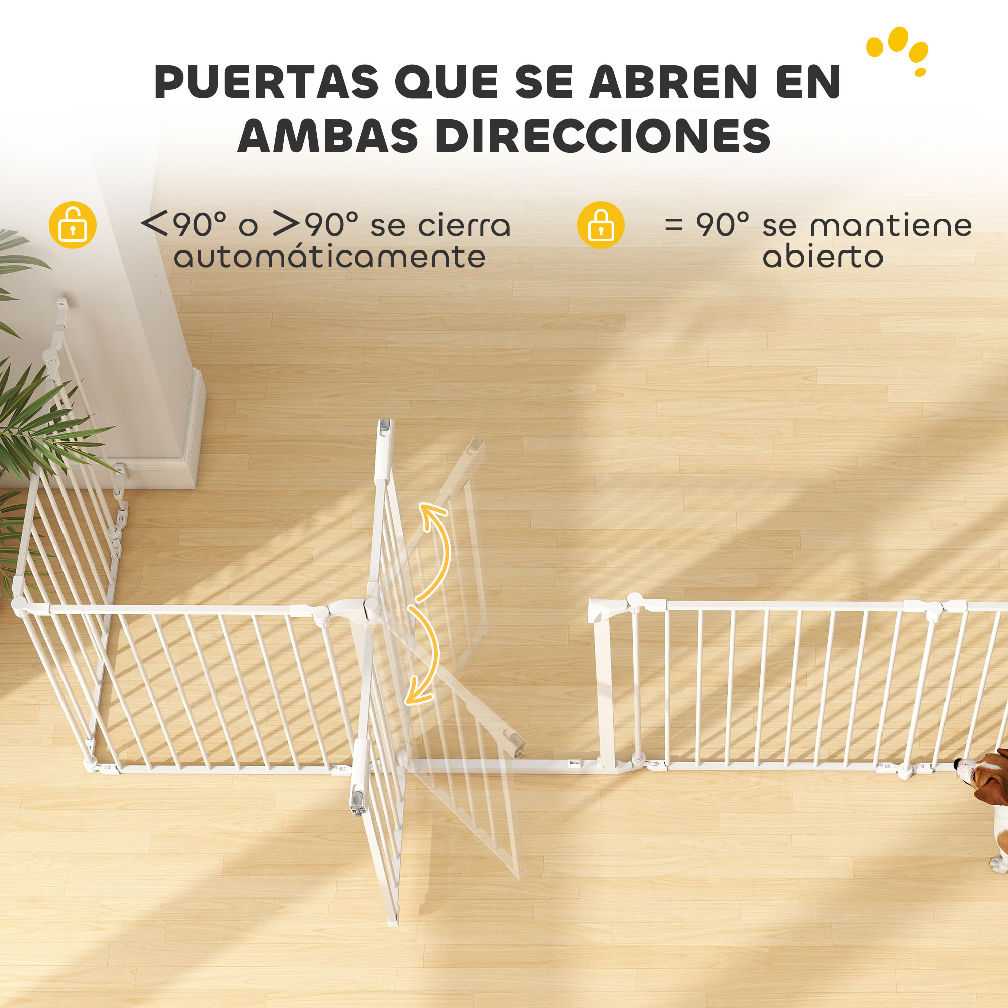 Barrera para Perros Plegable, 366x75 cm, Valla para Mascotas de 6 Paneles, Puerta con Cierre Doble, Barrera de Seguridad para Niños, Perros Pequeños y Medianos, para Escalera, Pasillo, Blanco