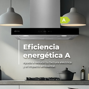EVVO Campana extractora CE31 decorativa 60 cm, 650 m³/h, 3 velocidades, modo boost, táctil display, LED, temporizador, A.