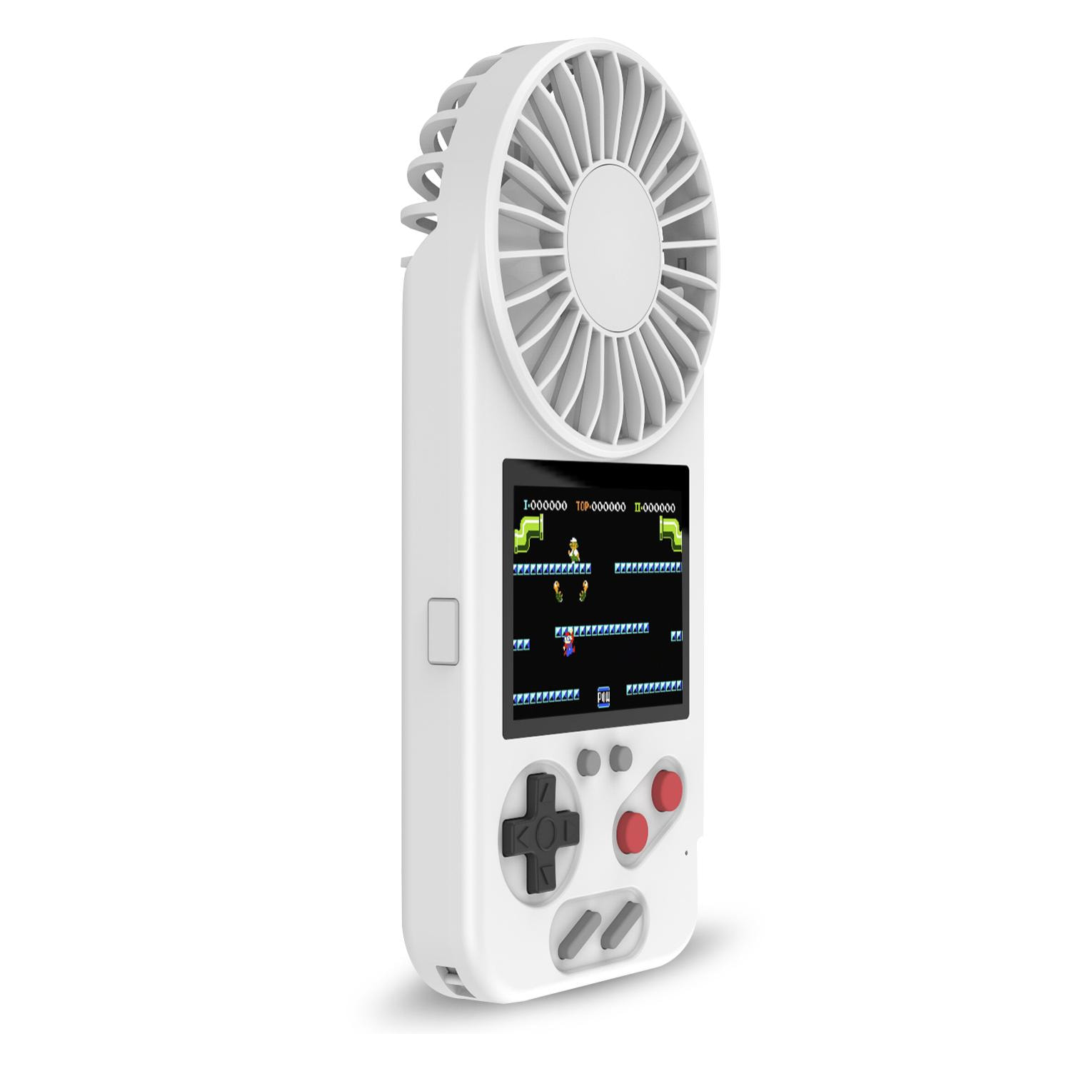 Consola portátil con 500 juegos y ventilador incorporado.