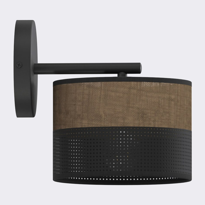 Lampada da parete Karbon in acciaio nero e tessuto marrone