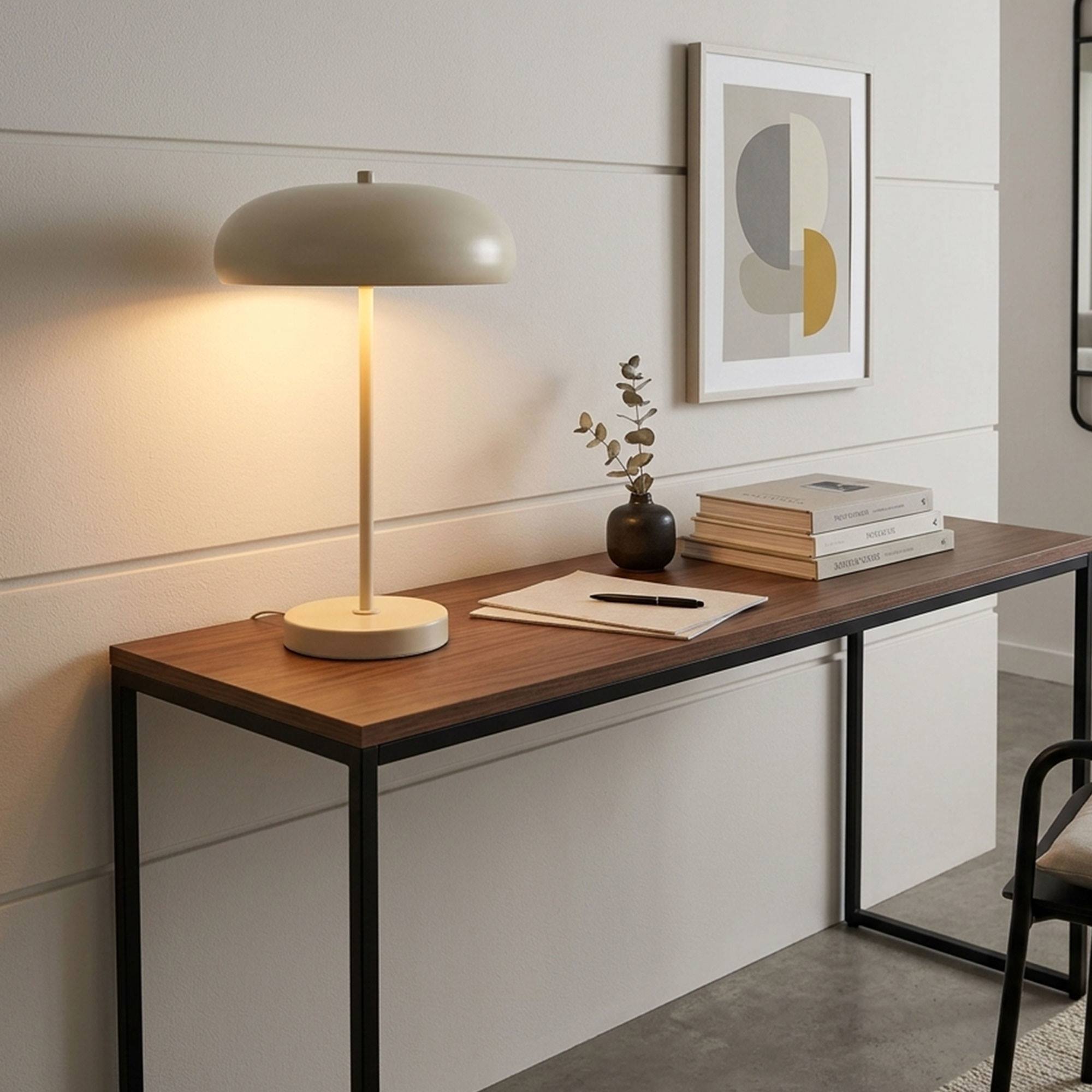 Lámpara de mesa metálica Blanco roto 25x40cm de diseño moderno con doble casquillo E14