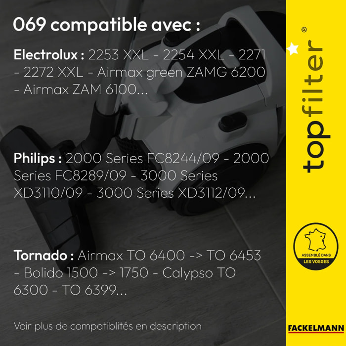Lot de 4 packs de 4 sacs aspirateur 64069 Electrolux Philips et Tornado TopFilter Premium