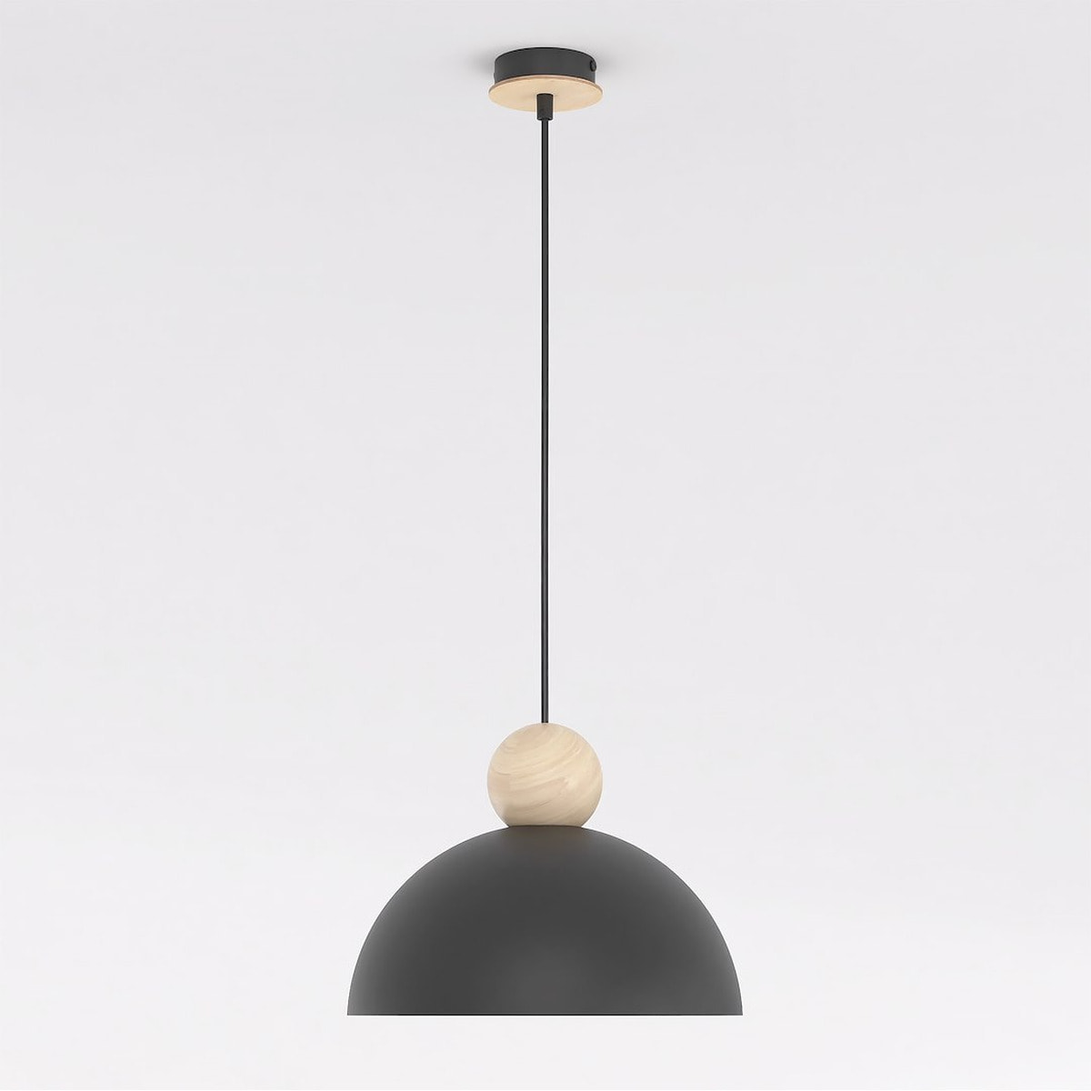 Lampada a sospensione Kaki in acciaio nero opaco e legno