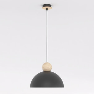 Lampada a sospensione Kaki in acciaio nero opaco e legno