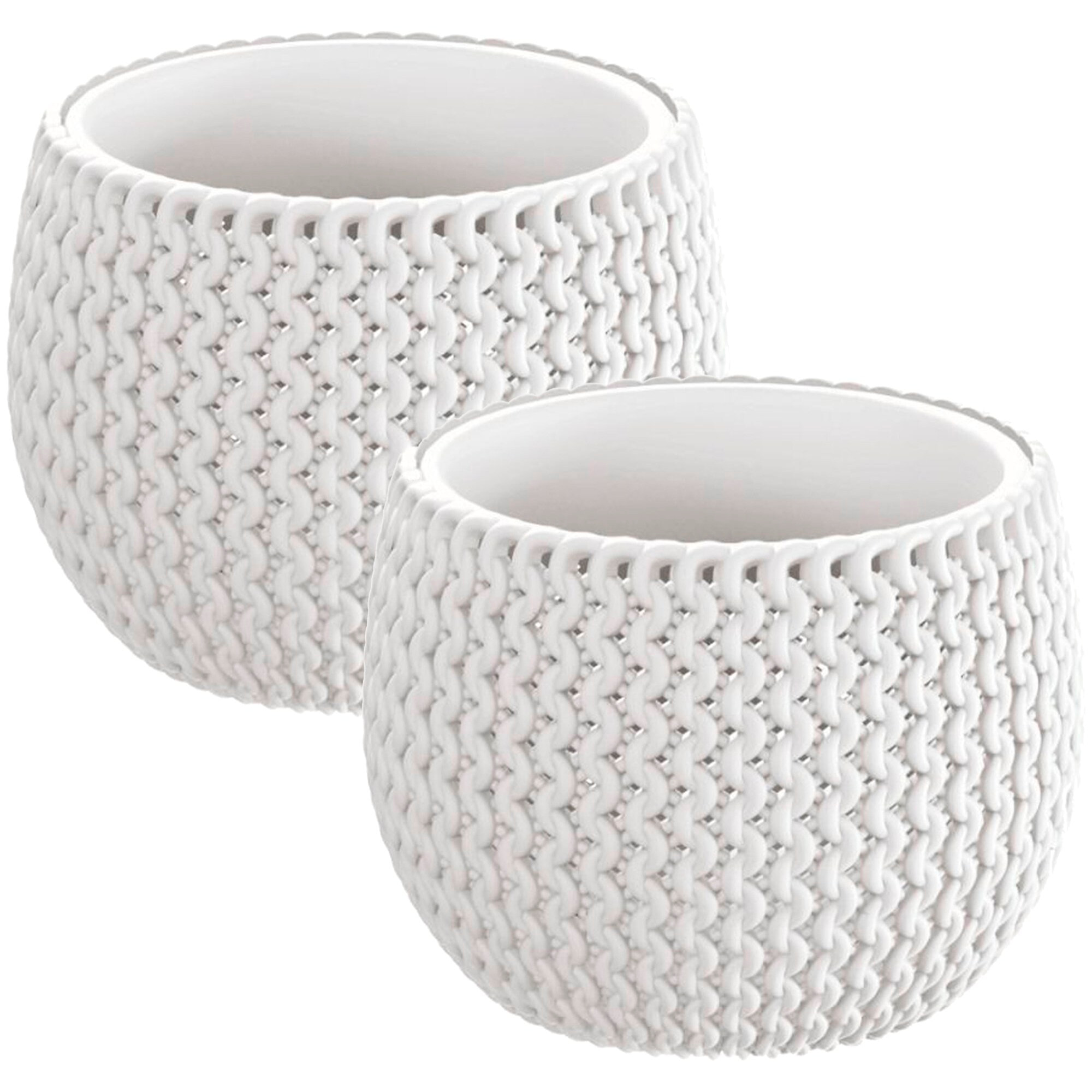 2x maceta redonda con deposito splofy bowl de plastico en color blanco 23,9 (largo) x 23,9 (ancho) x 16,1 (altura) cm