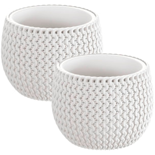 2x maceta redonda con deposito splofy bowl de plastico en color blanco 23,9 (largo) x 23,9 (ancho) x 16,1 (altura) cm