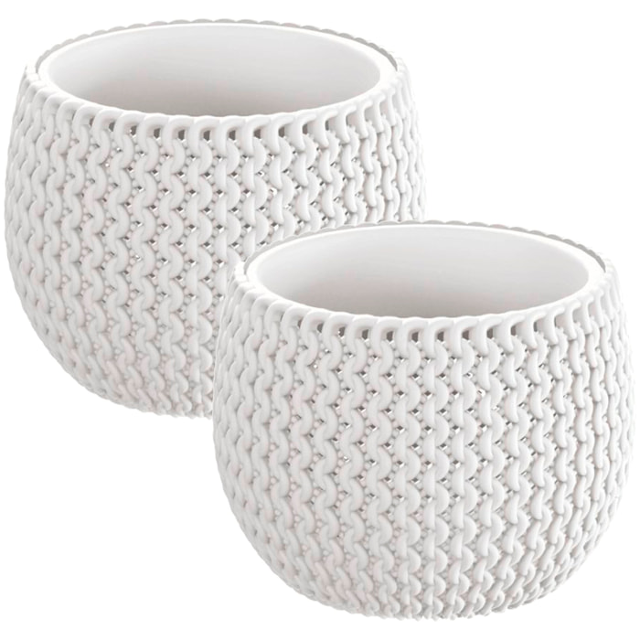 2x maceta redonda con deposito splofy bowl de plastico en color blanco 23,9 (largo) x 23,9 (ancho) x 16,1 (altura) cm