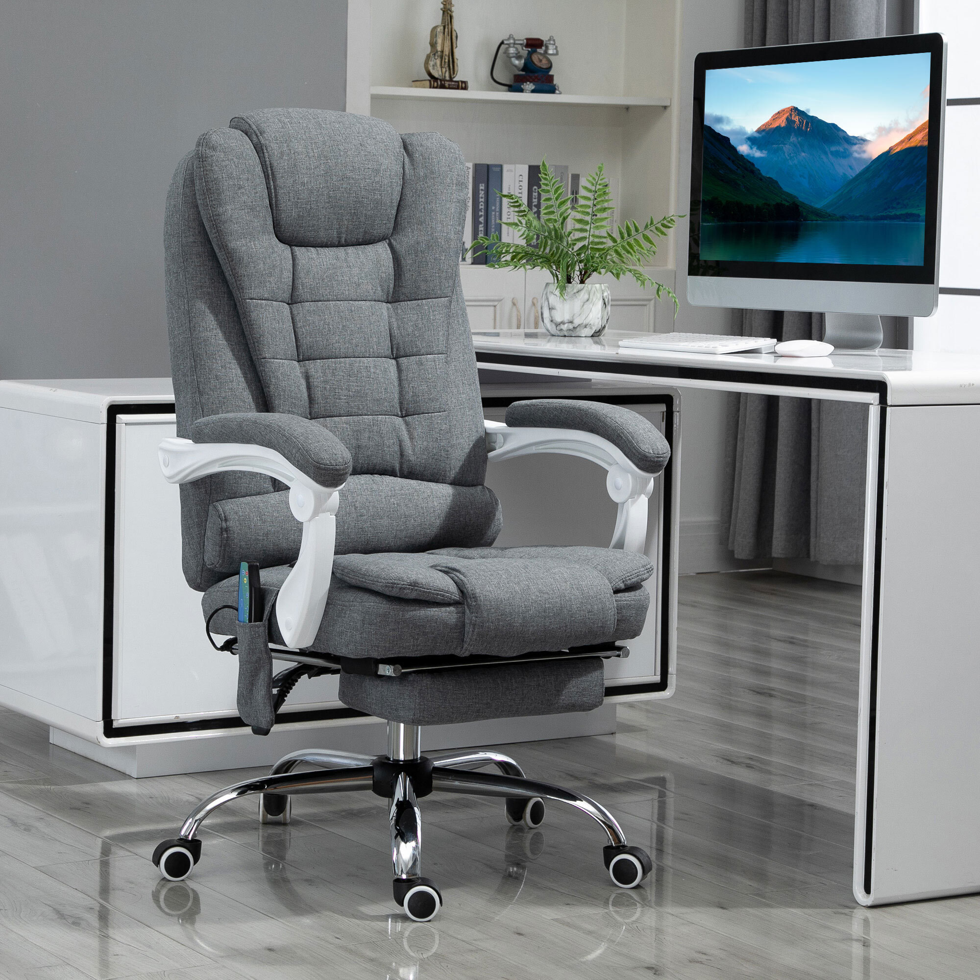 Fauteuil de bureau direction massant chauffant hauteur réglable dossier inclinable tissu gris