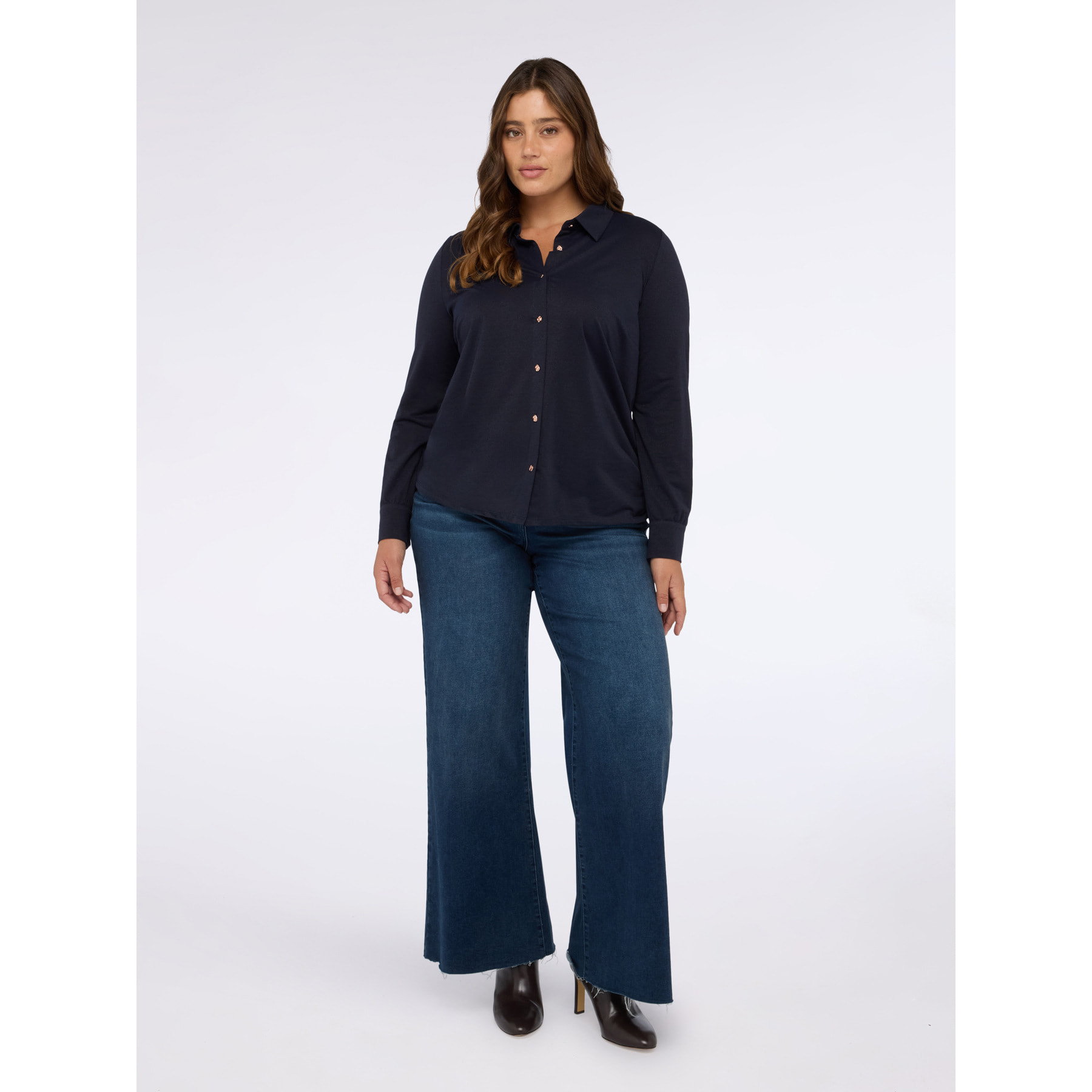 Fiorella Rubino - Camisa en jersey lurex con botones - Azul