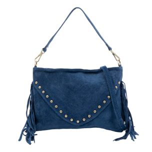 Bellegra Bolso de hombro Mujer. Piel auténtica Gamuza con detalles metálicos.
