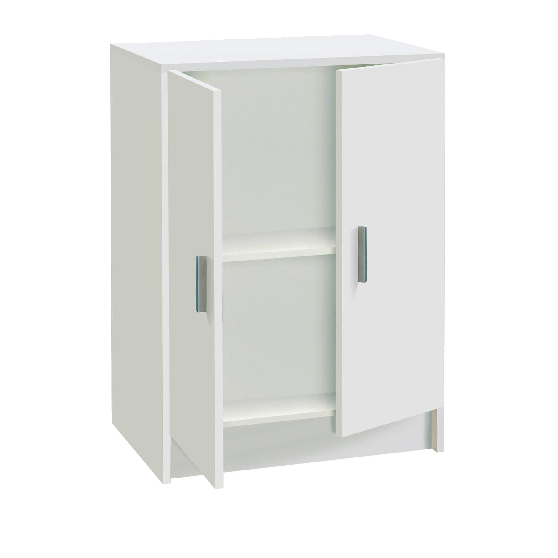 Armadio multiuso Memphis, Mobile ausiliario basso a 2 ante, Portascarpe a 1 ripiano, Armadietto multifunzione, cm 59x37h80, Bianco