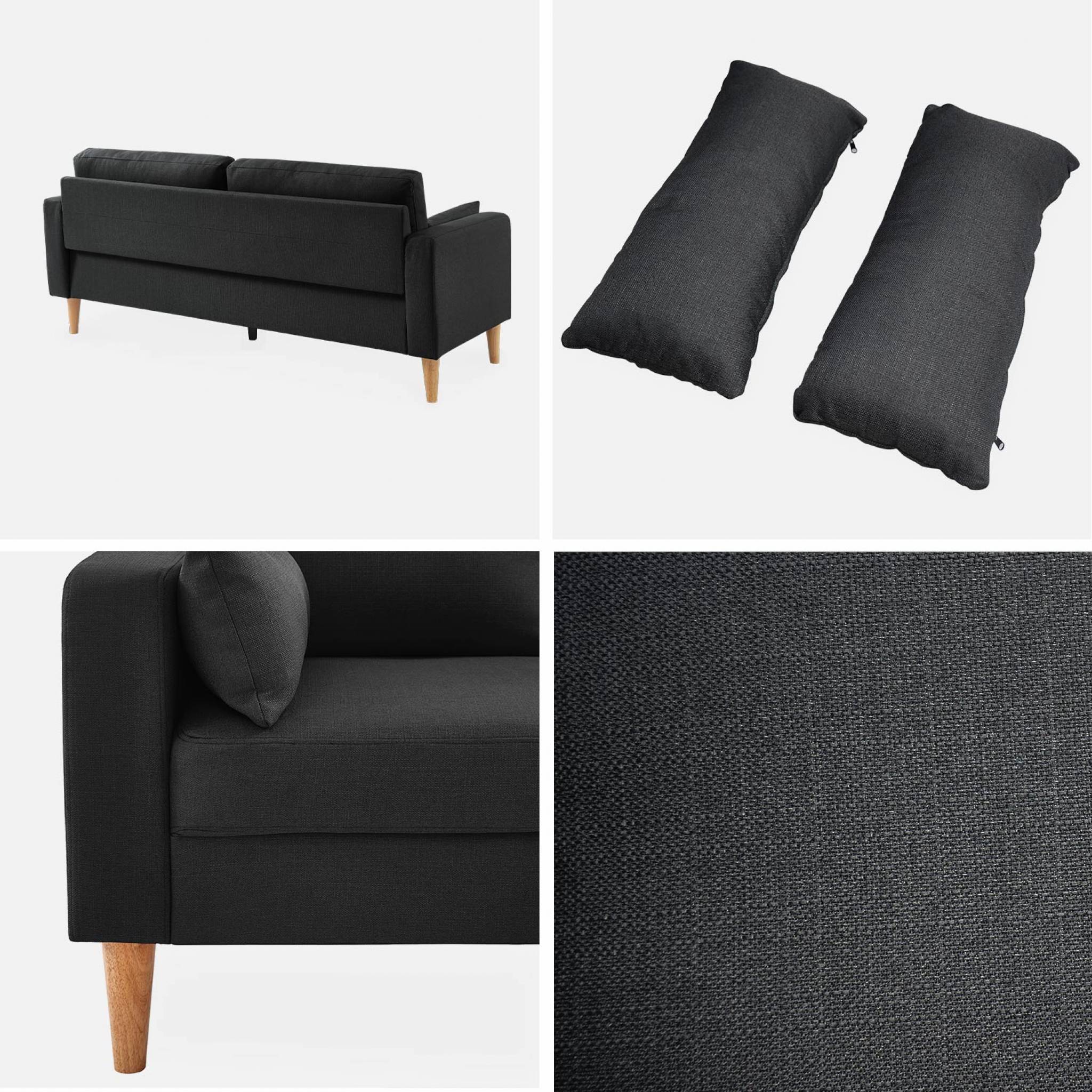 Canapé en tissu gris chiné foncé - Bjorn - Canapé 3 places fixe droit pieds bois. style scandinave