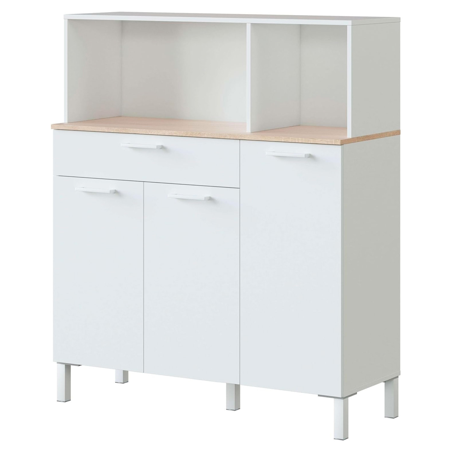Mobile Da Cucina Credenza Con 3 Ante 1 Cassetto Madia Moderna Mobile Contenitore Con Vani A Giorno Mobiletto Dispensa 108x40x126 Cm Bianco E Rovere