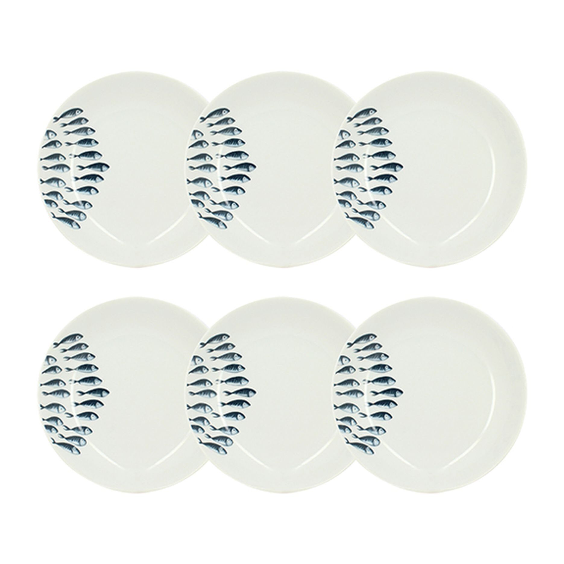 Lot de 6 assiettes creuses motif marin en porcelaine 20cm PESCARE