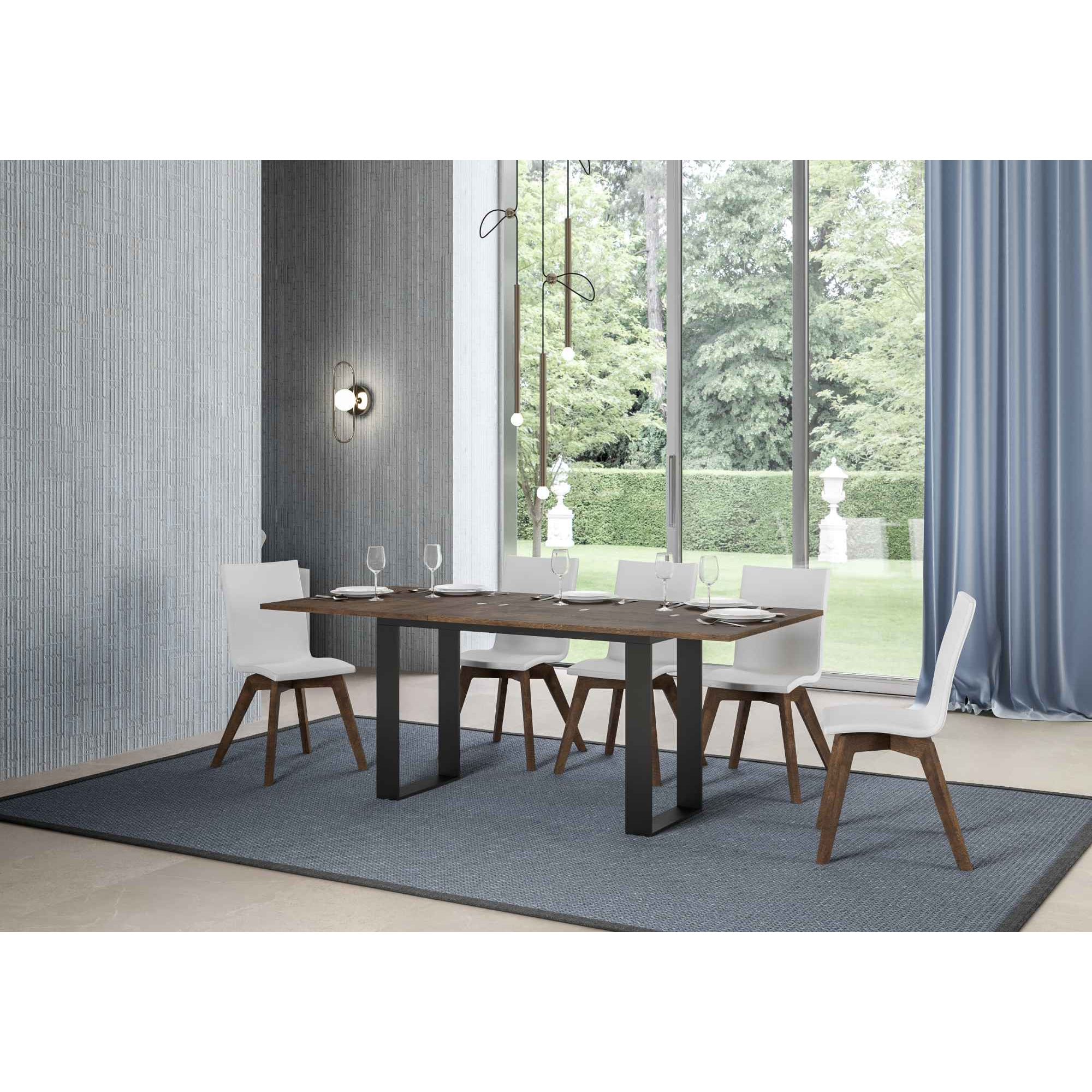 Table Tecno Double Noyer 120x45 ouverte/Allongée120x90/200x90 pieds/cadre Anthracite