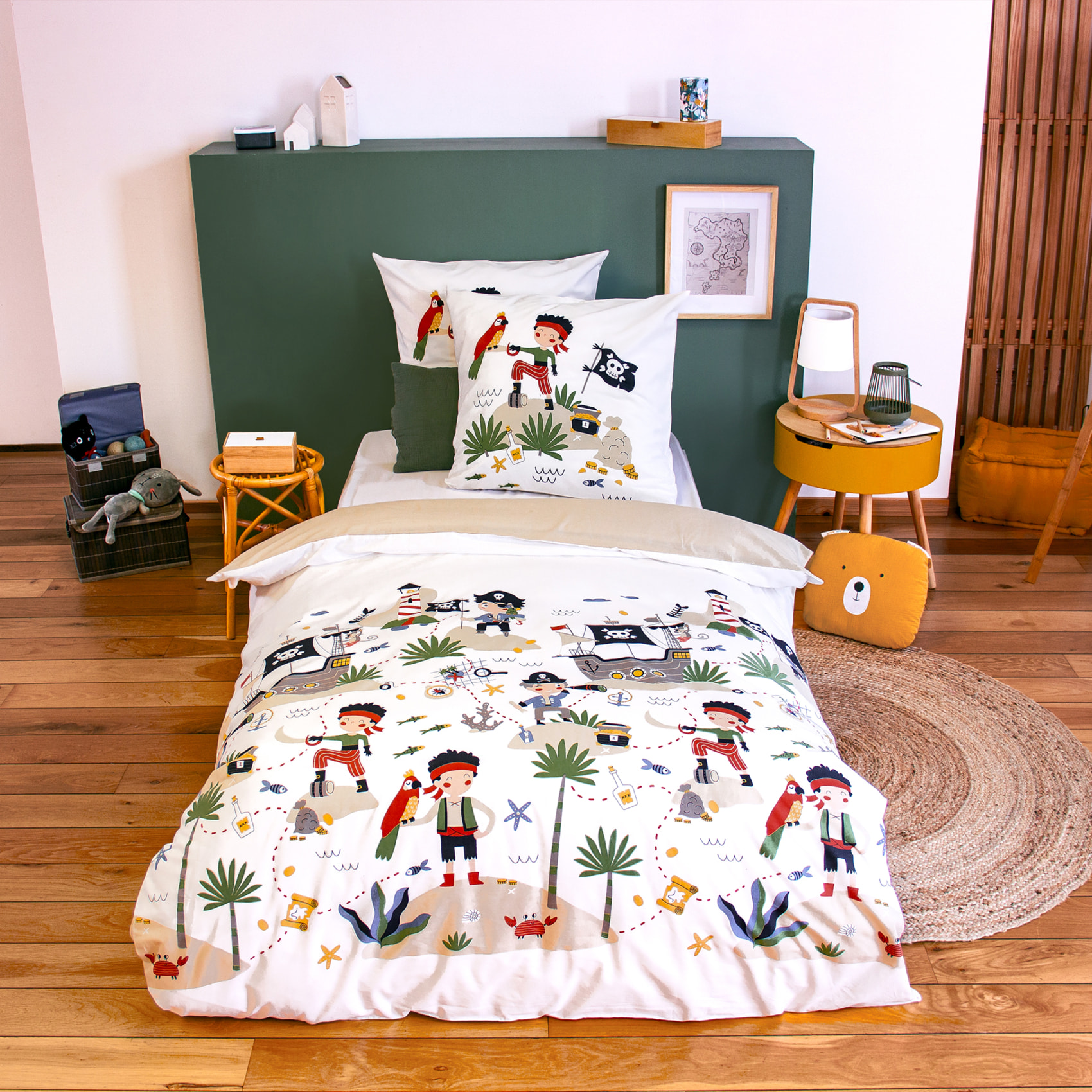 Parure de lit enfant réversible Pirates / Indiens - Beige