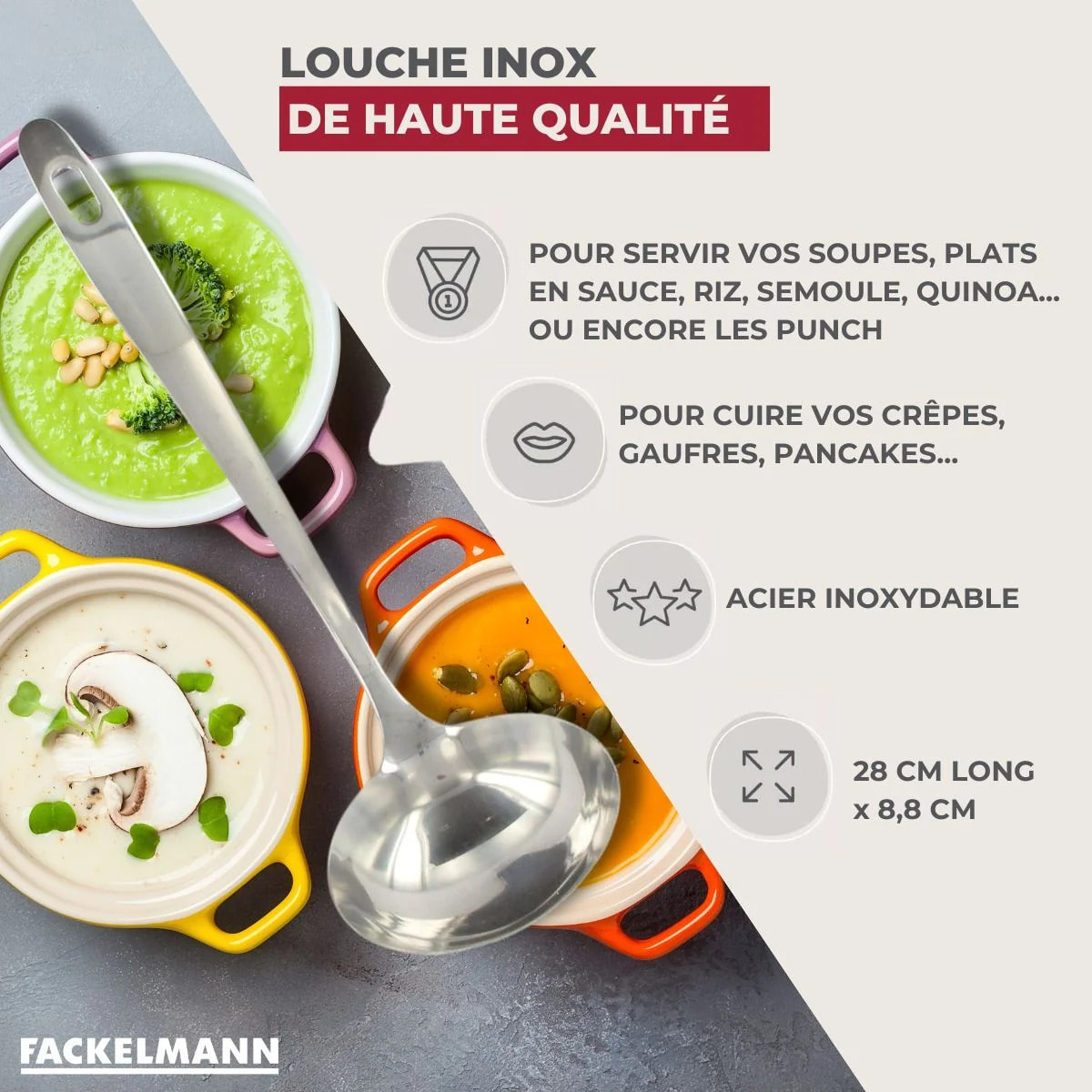 Ensemble de 2 Louches de cuisine inox 28 cm Fackelmann Oxford