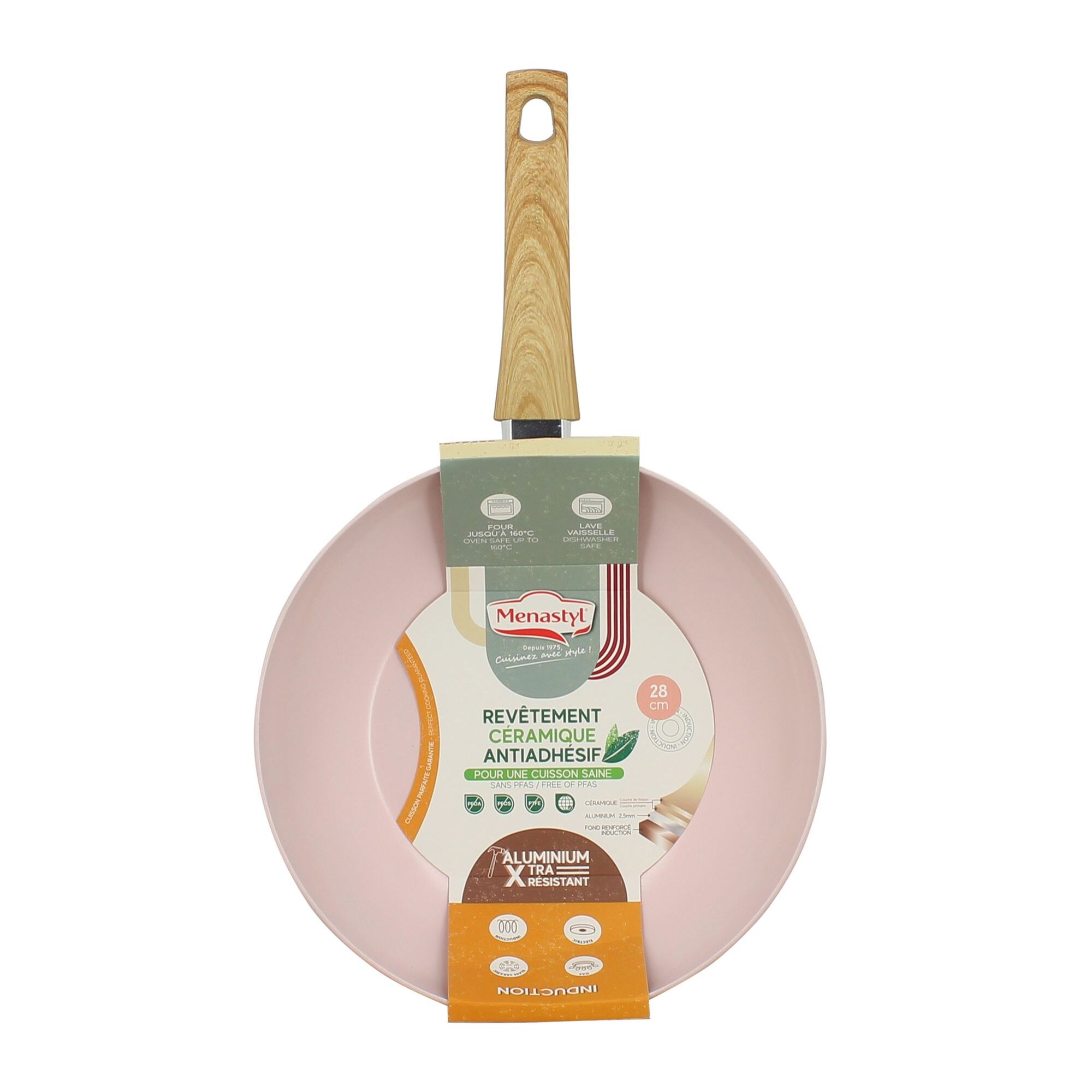 Wok en revêtement céramique 28cm rose - tous feux COLORAMA