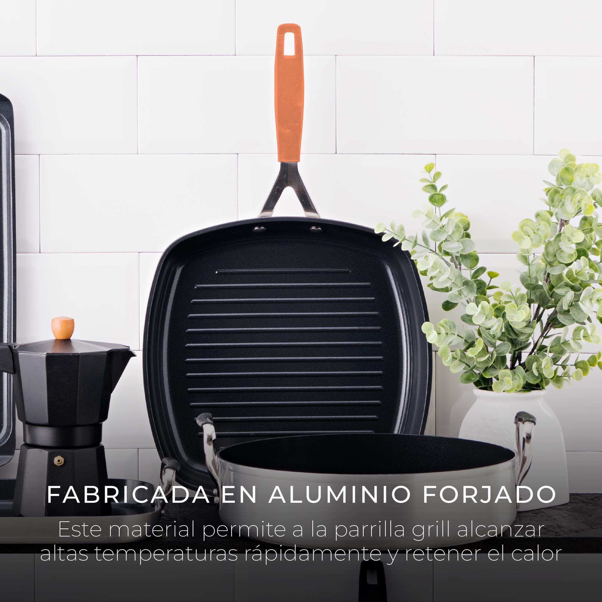 Juego de 2 Sartenes Ø16Ø28cm + Asador cuadrado 28x28cm + Wok Ø28cm en aluminio forjado para inducción COMPACT San Ignacio