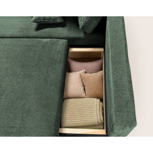 Miro - Canapé d'angle gauche 4 places convertible avec coffre en velours texturé - Vert