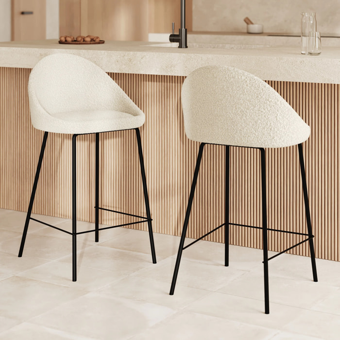 Lot de 2 chaises pour îlot central 65 cm en tissu bouclette blanc - Misty
