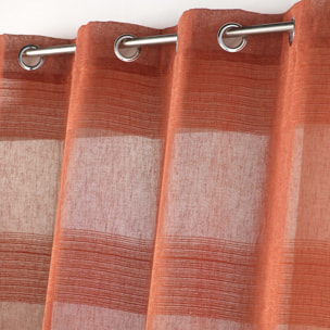 Voilage rayé fils chenille  - Effet lin - Terracotta