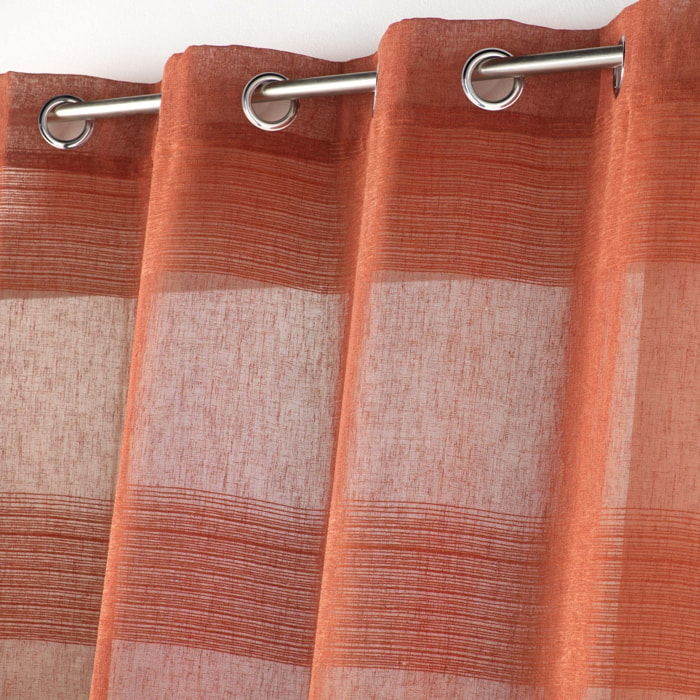 Voilage rayé fils chenille  - Effet lin - Terracotta