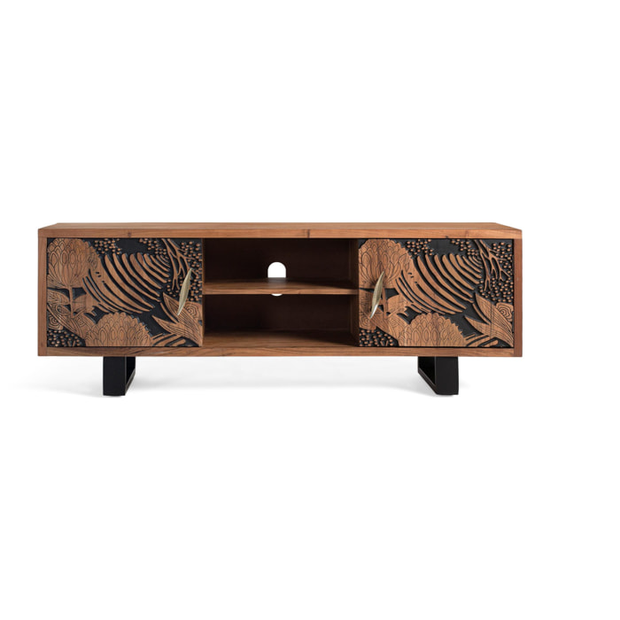 Mueble TV de Madera de Acacia 160 Cm Estilo Étnico Moderno