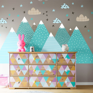 Stickers muraux enfants - Décoration chambre bébé - Autocollant Sticker mural géant enfant montagnes scandinaves JESSIKA