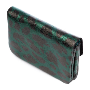 Alpignano monedero mujer. Piel auténtica Gamuza, diseño animal print leopardo, lacada brillante.