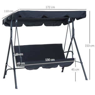 Columpio 3 Plazas con Toldo de Metal 172x110x152cm Negro