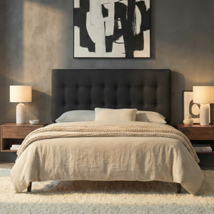 Tête de Lit Margot, Capitonnée, Gris Anthracite avec Pieds en Bois, Hauteur 110 cm, Sans Fixation Murale, Confort Moelleux