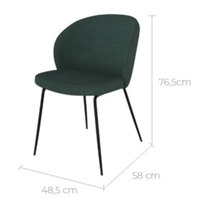 Lot de 2 chaises vertes en tissu bouclette et pied en métal - Groom