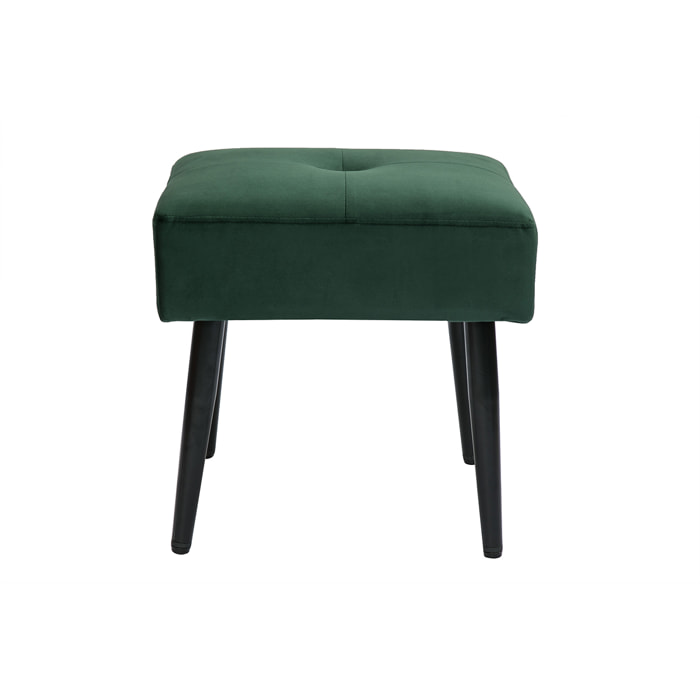 Tabouret bas en tissu effet velours texturé vert foncé et métal noir H46 cm GUESTA