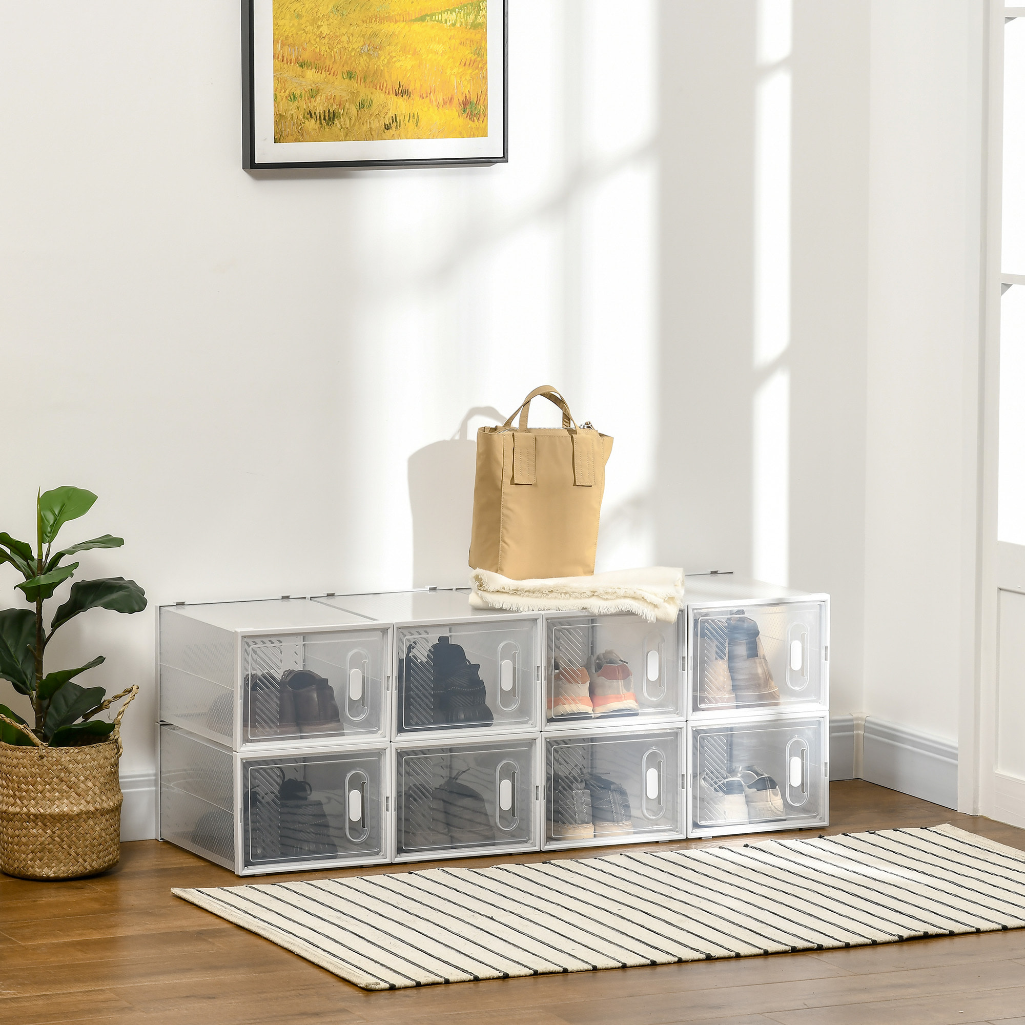 Cajas de Zapatos de Plástico Juego de 8 Organizadores de Almacenamiento Caja Zapatero Apilable Puertas Magnéticas para Aromas para Entrada Pasillo hasta Talla 45 Transparente