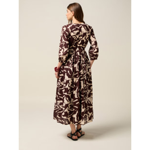 Oltre - Chemisier midi in cotone fantasia - Marrone