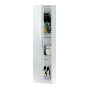 Scarpiera Euro, Armadio portascarpe alta a 1 anta, Mobile portascarpe moderno, Armadio da ingresso con specchio, 50x22h180 cm, Bianco