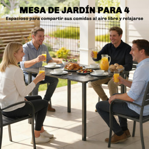 Mesa de Comedor de Jardín Rectangular, Mesa de Terraza Exterior 120x90x74 cm, con Encimera de HDPE y Estructura Metálica, para 6 Personas, Carga 50 kg, para Patio, Balcón, Negro